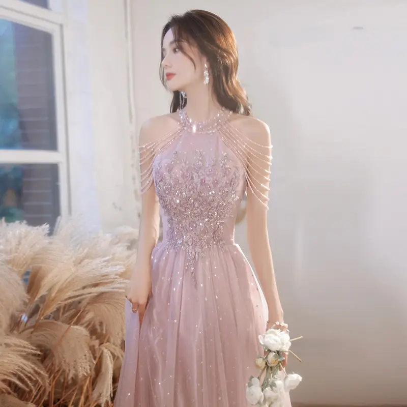 Váy Dạ Hội Màu Hồng, Hàng Mới Về, Dành Cho Nữ, Thanh Lịch Và Sang Trọng, Thích Hợp Cho Tiệc Riêng Của Người Nổi Tiếng, Phù Dâu, Đính Hôn, Sinh Nhật Và Người Dẫn Chương Trình, Váy Mùa Hè Women Voi