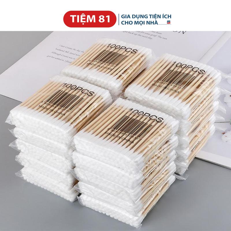  Combo 10 Bịch Tăm Bông ngoáy tai  90-100 cây bịch  Nặn Mụn thân gỗ khử trùnġ 2 đầu thân thiện với môi trường Women lông  ngoáy 