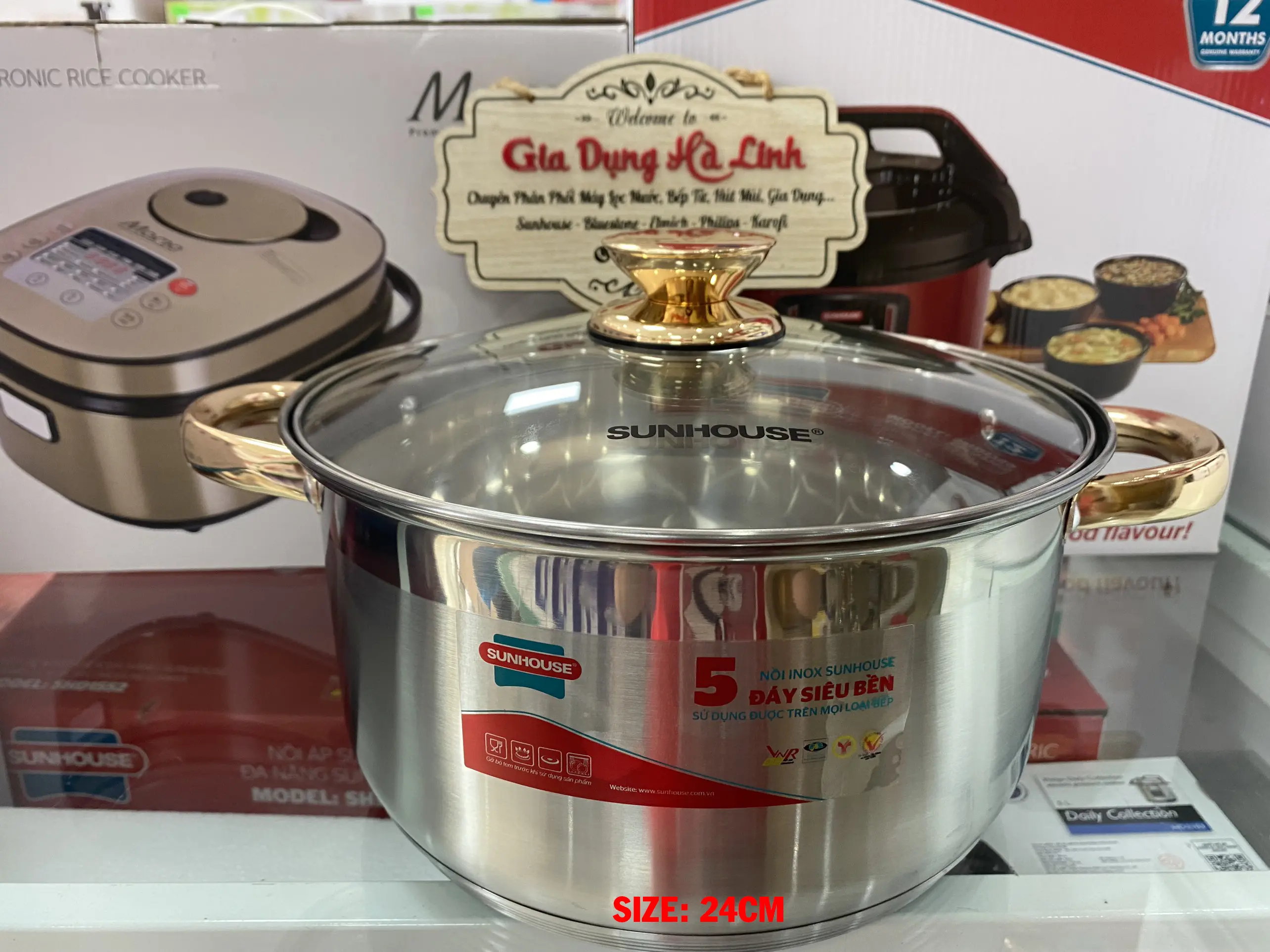 Nồi inox 5 đáy Sunhouse SH781, Size 16cm, Size 20cm, Size 24cm , Nồi 5 lớp đáy tỏa nhiệt đều, giữ nhiệt lâu, hạn chế cháy, Hàng chính hãng
