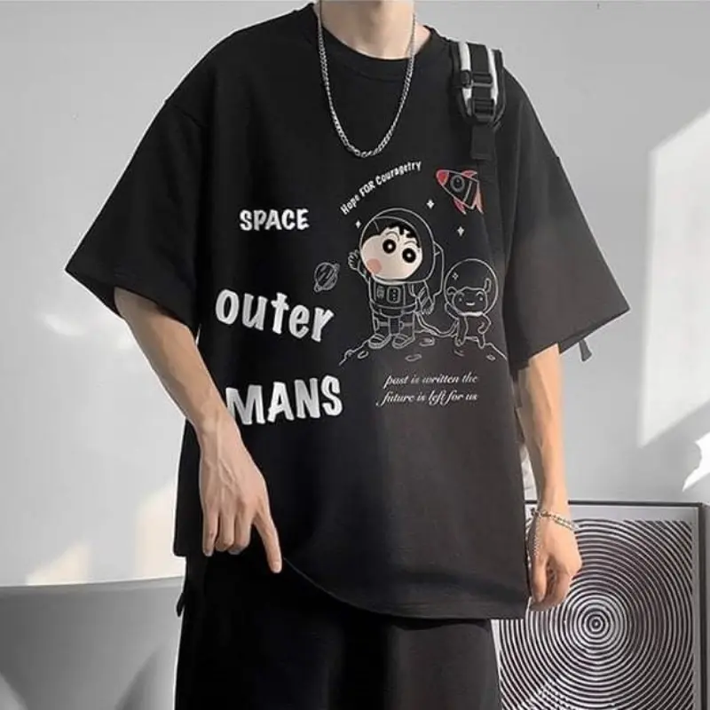 phong cách năng động ÁThun Nam Nữ Form Rộng Tay Lỡ Unisex ÁPhông Cổ Tròn Basic Overisze SHIN SPACE mới nhất 2023 Menswear Cotton Á Áo 4