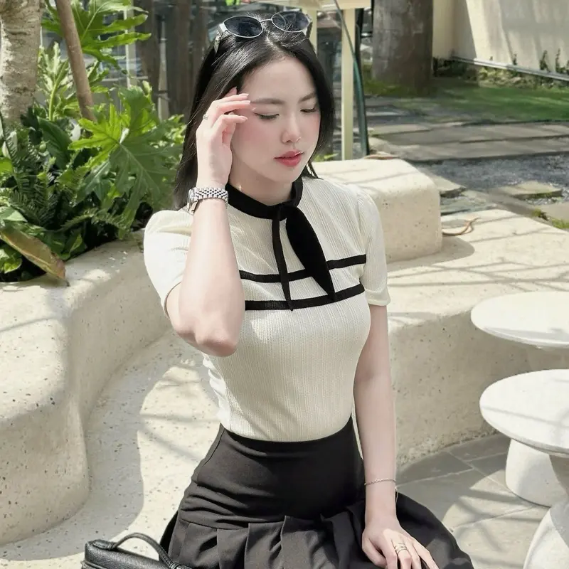 [JANGCLOSET] Áo len gân cộc tay thanh lịch sang trọng phù hợp đi làm đi chơi CERI TOP 6