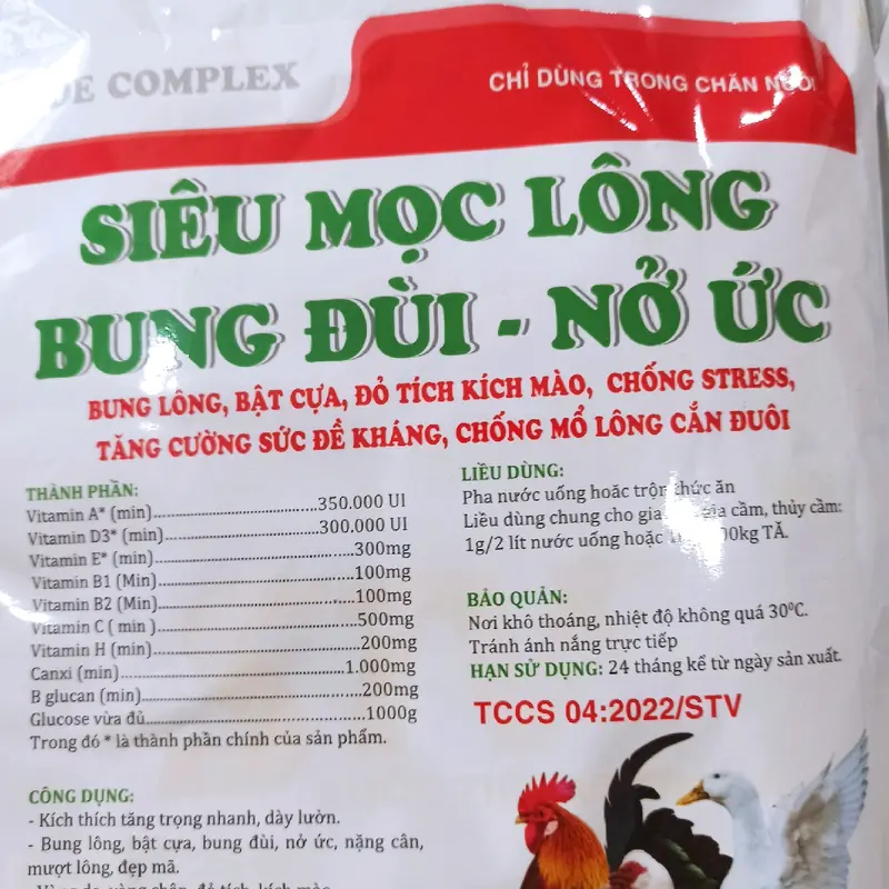 Siêu mọc lông, Bung đùi nở ức - gói lẻ 200g, sản phẩm dành cho gà vịt 0