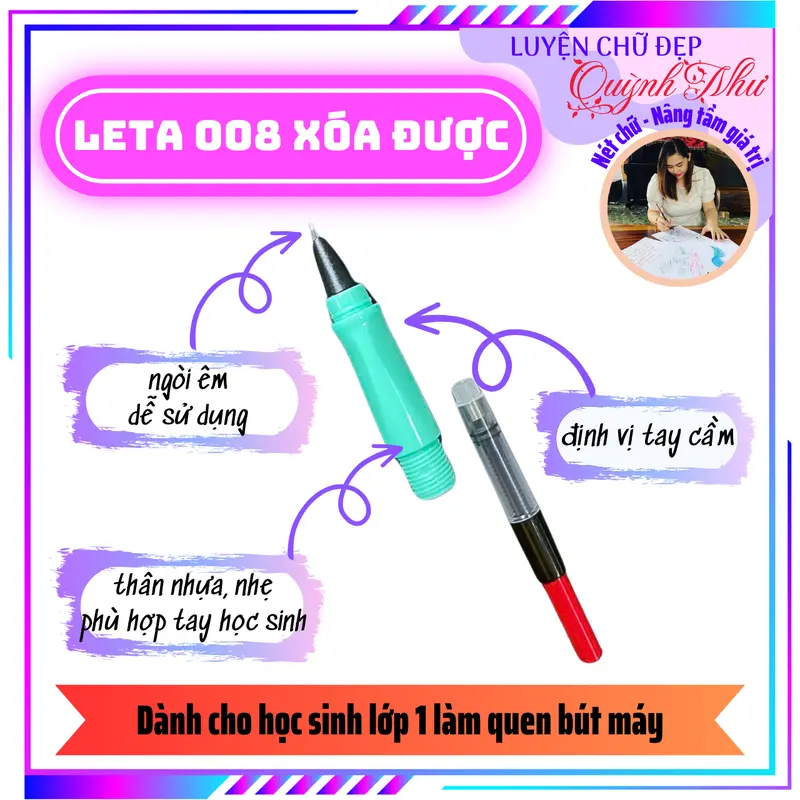 Bút Leta 008, Bút Máy Xóa Được, Ngòi Kim Tinh Êm Trơn - Bút Máy Luyện Chữ Đẹp 4
