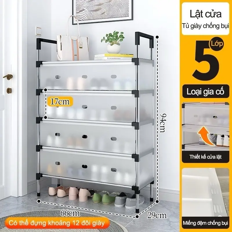 Kệ Giày 5 Tầng Inox Có Màng Che Chống Bụi (không móc treo) Kitchen