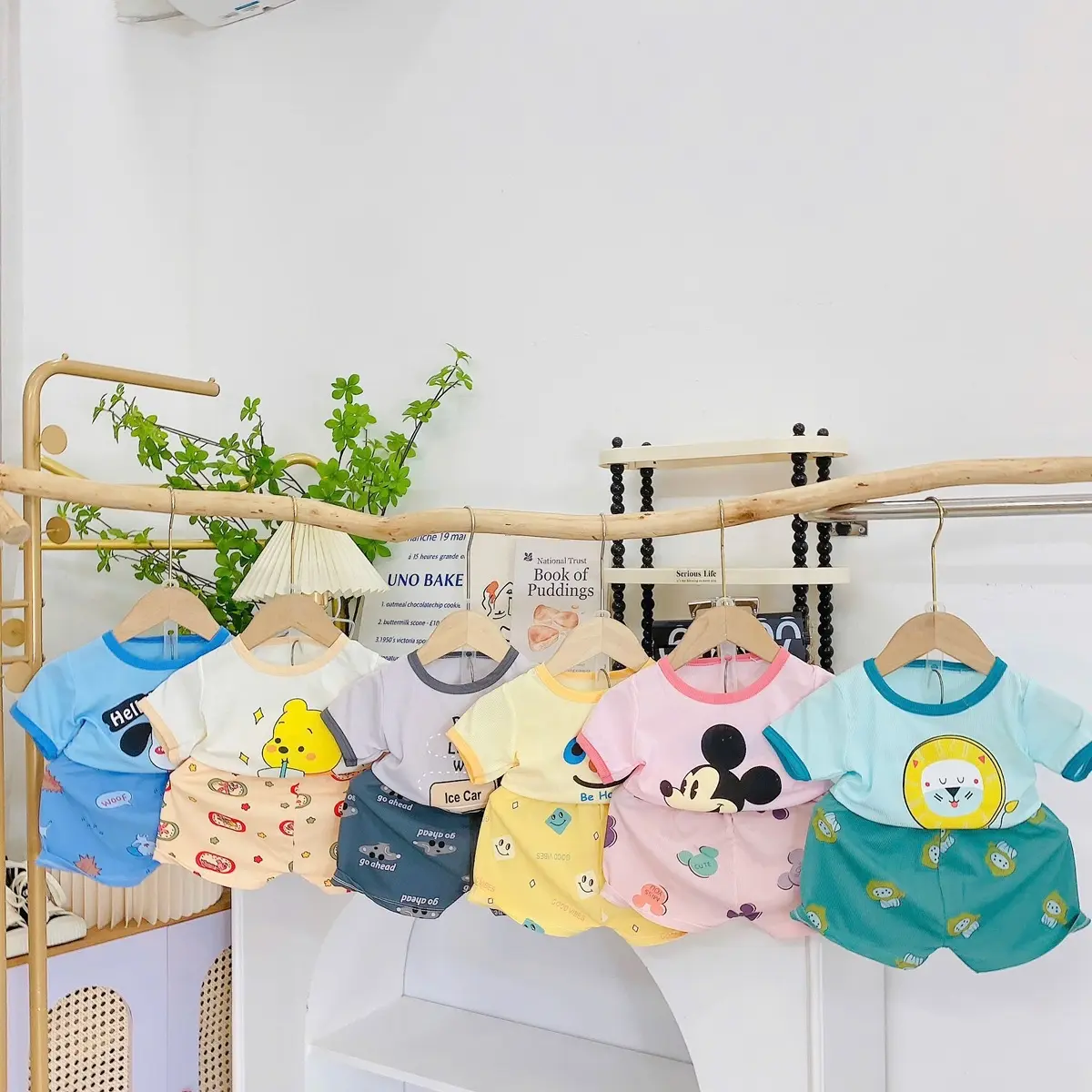 Set 5 bộ tặng 1 bộ TAY NGẮN thun tăm cho bé size từ 3-16kg hình balo gấu cho bé jean đồ tết baggy jeans áo dài boy phố quần bò