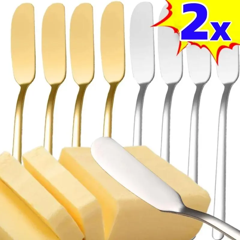 New 1/2Pcs Long Handle Cheese Butter Spatulas Stainless Steel Bread Jam Knives Multifunctional Dessert Cream Tableware Kitchen Tools