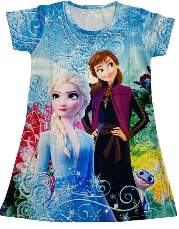 Dress anak printing daster anak perempuan motif elsa 3