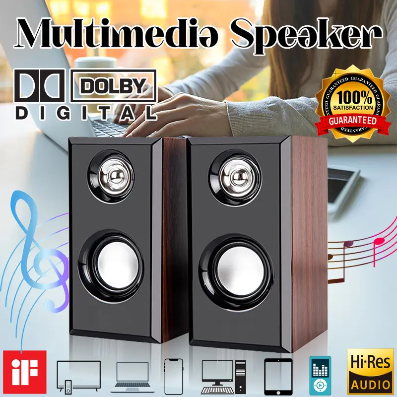 COD 【ขายดีที่สุด】Wooden HiFi Speaker ลำโพงคอมพิวเตอร์ ลำโพงไม้ พร้อมเครื่องปรับระดับเสียง ลำโพงคอมUSB ลำโพงต่อTVโทรทัศน์ ลำโพงแล็ปท็อป ลำโพงเกมมิ่ง สเตริโอ2.0มี 2สีให้เลือก ลำโพงตั้งโต๊ะ ลำโพงไม้ พร้อมเครื่องปรับระดับเสียง ลำโพงคอม USB ลำโพงUSB ชุดลำโพง2.
