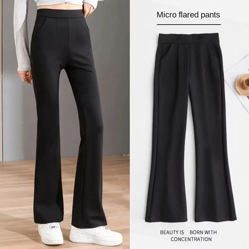 Pants Women's Trousers 2024 Summer Thin Elastic Waist Versatile Slim Black Casual Pants Bootcut Trousers Stretch Mom Pants Womenswear Bottom Lingerie Lady Comfort Basic Minimalist
