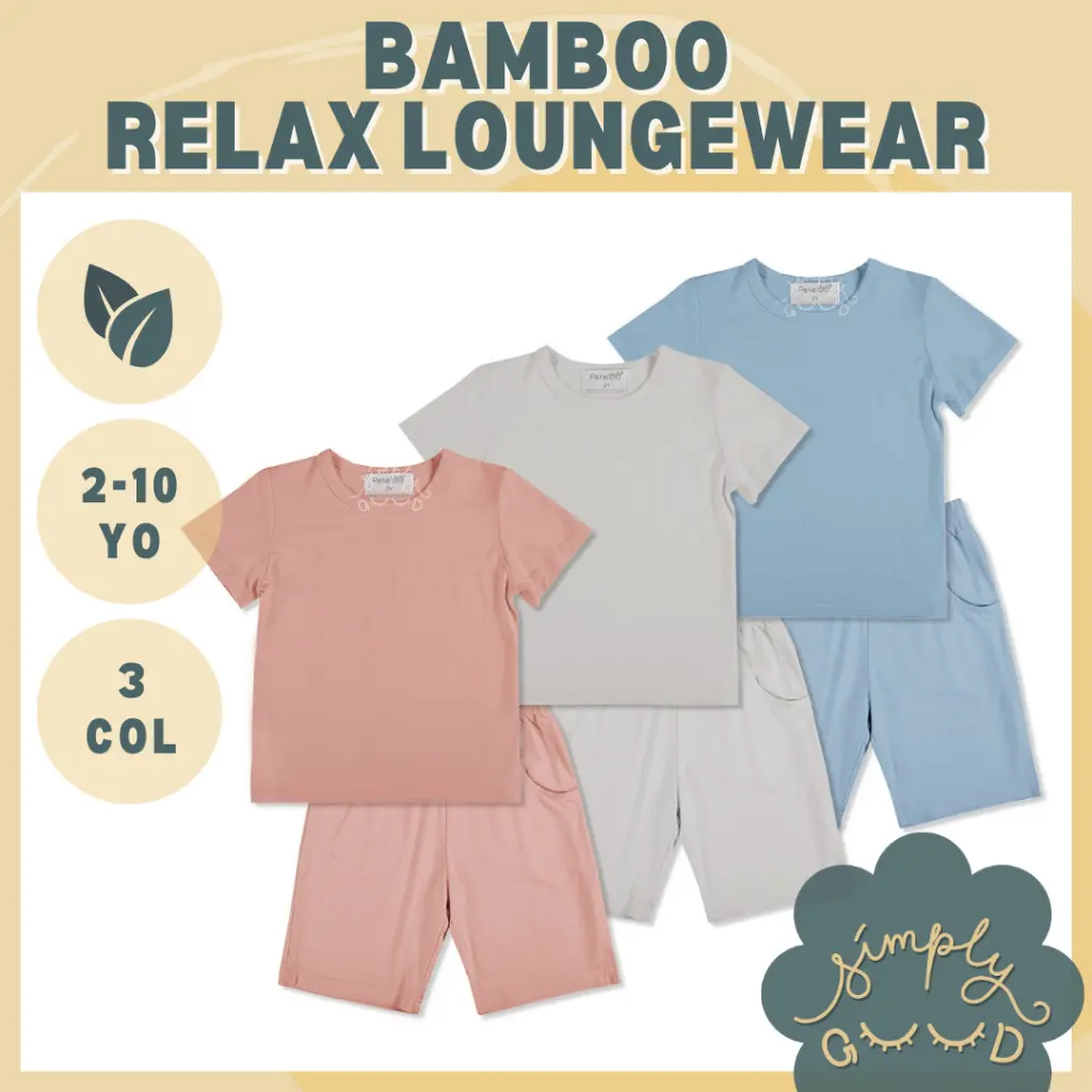 [SG INSTOCK] Bamboo Short Sleeve T-shirt & Shorts Loungewear Set Toddler Kids Unisex Boy Girl