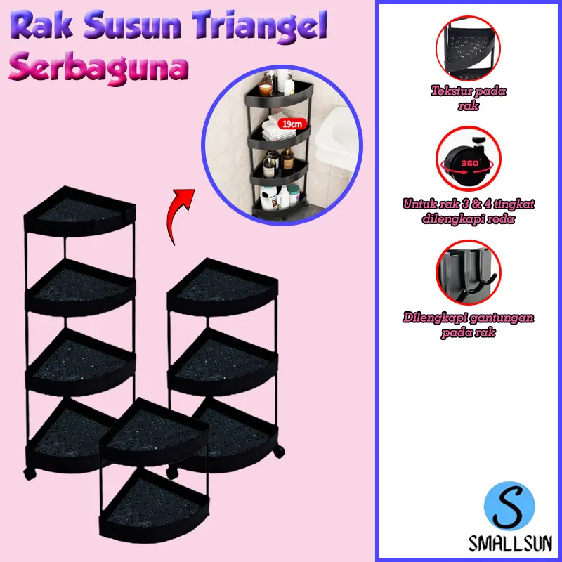 (SS) Rak Susun Triangel Serbaguna 4 Tingkat Dengan Roda Rak Kamar Mandi Dapur Bahan Plastik Portable