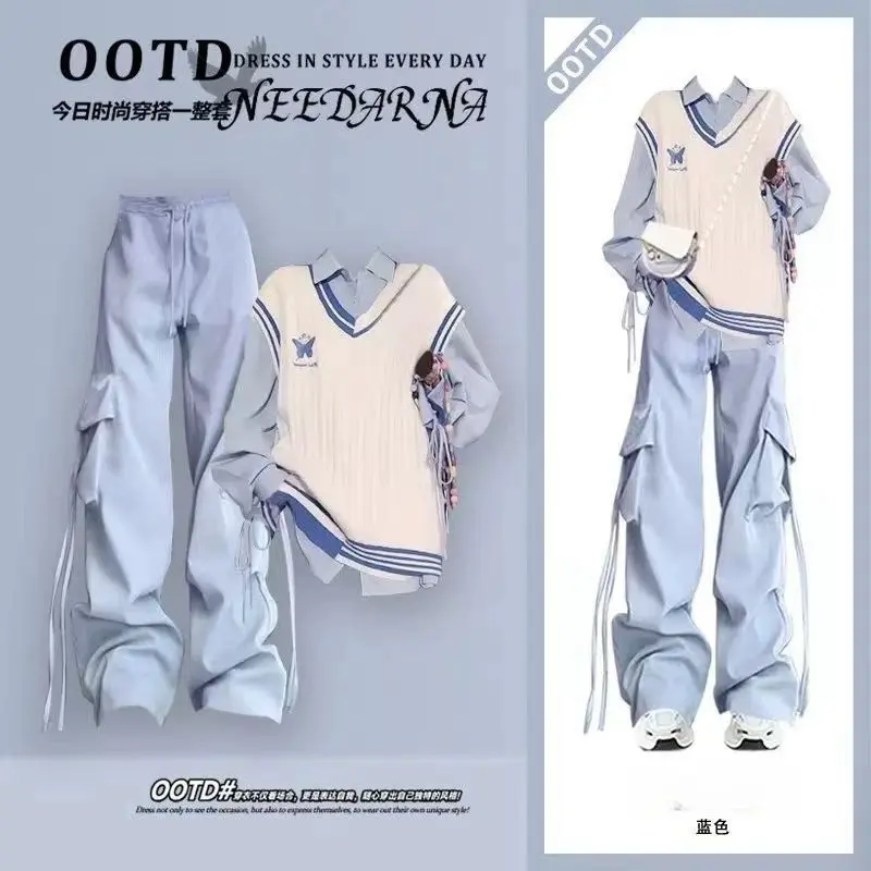 Bộ Đồ Hai Mảnh, Bộ Đồ Áo Vest Dopamine, Bộ Đồ Mùa Thu Và Mùa Đông, Áo Len Thiết Kế, Váy Băng Quấn Cho Nữ, Bộ Đồ Áo Sơ Mi Dễ Phối Đồ set  dạ