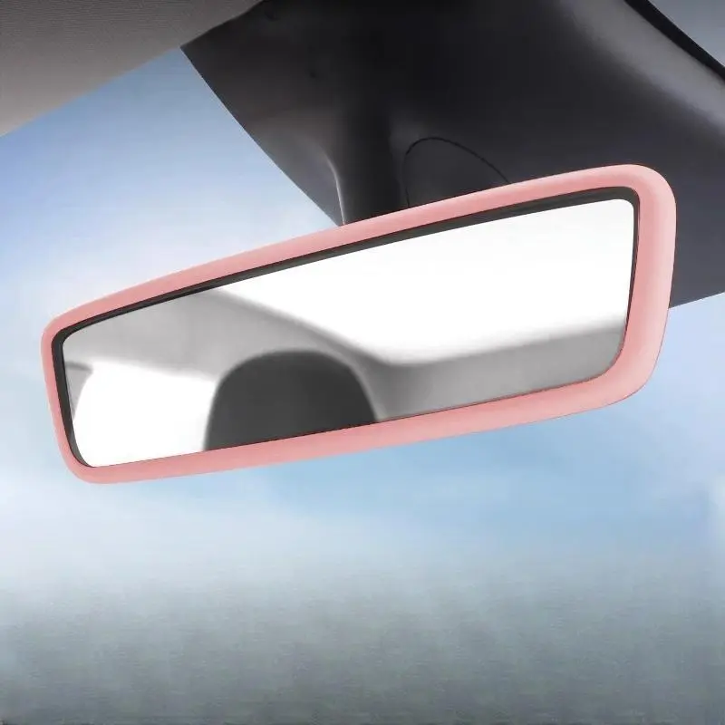 Car Interior Rearview Mirror Silicone Cover, Car Interior Rearview Mirror Protective Frame, Silicone Cover Decoration for Tesla Model 3/Y 2