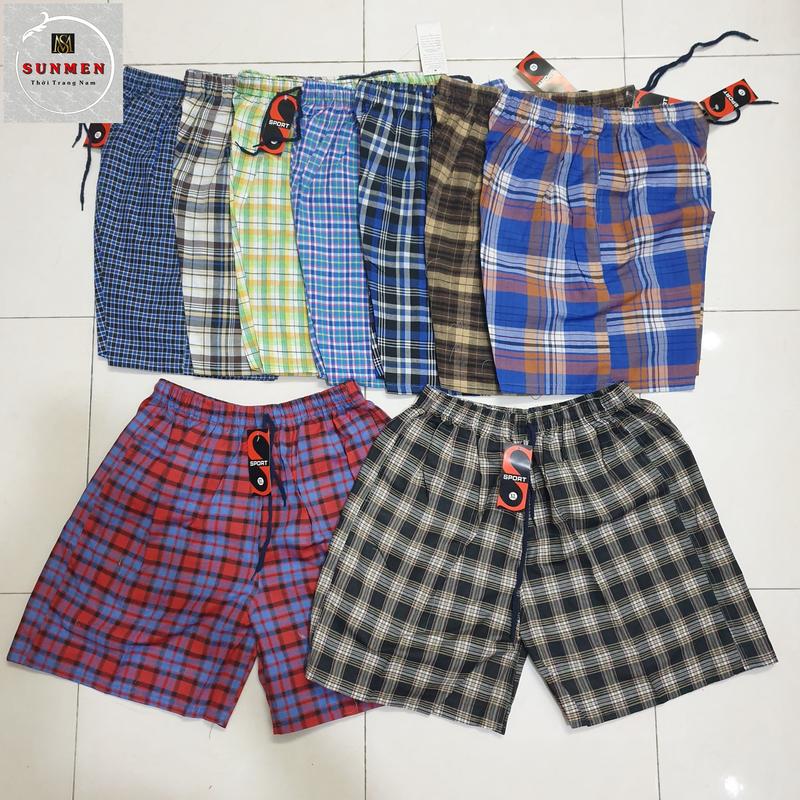 Quần Đùi Nam Kaki Thô Ngắn Kẻ Sọc Caro Có Túi Bên SUNMEN QĐN001,phù hợp mặc ở nhà,tập thể thao,thoáng mát Menswear quần đùi