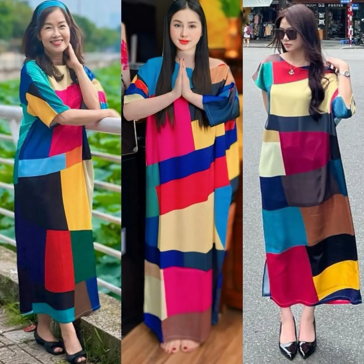 Váy Color block dáng dài cao cấp B1