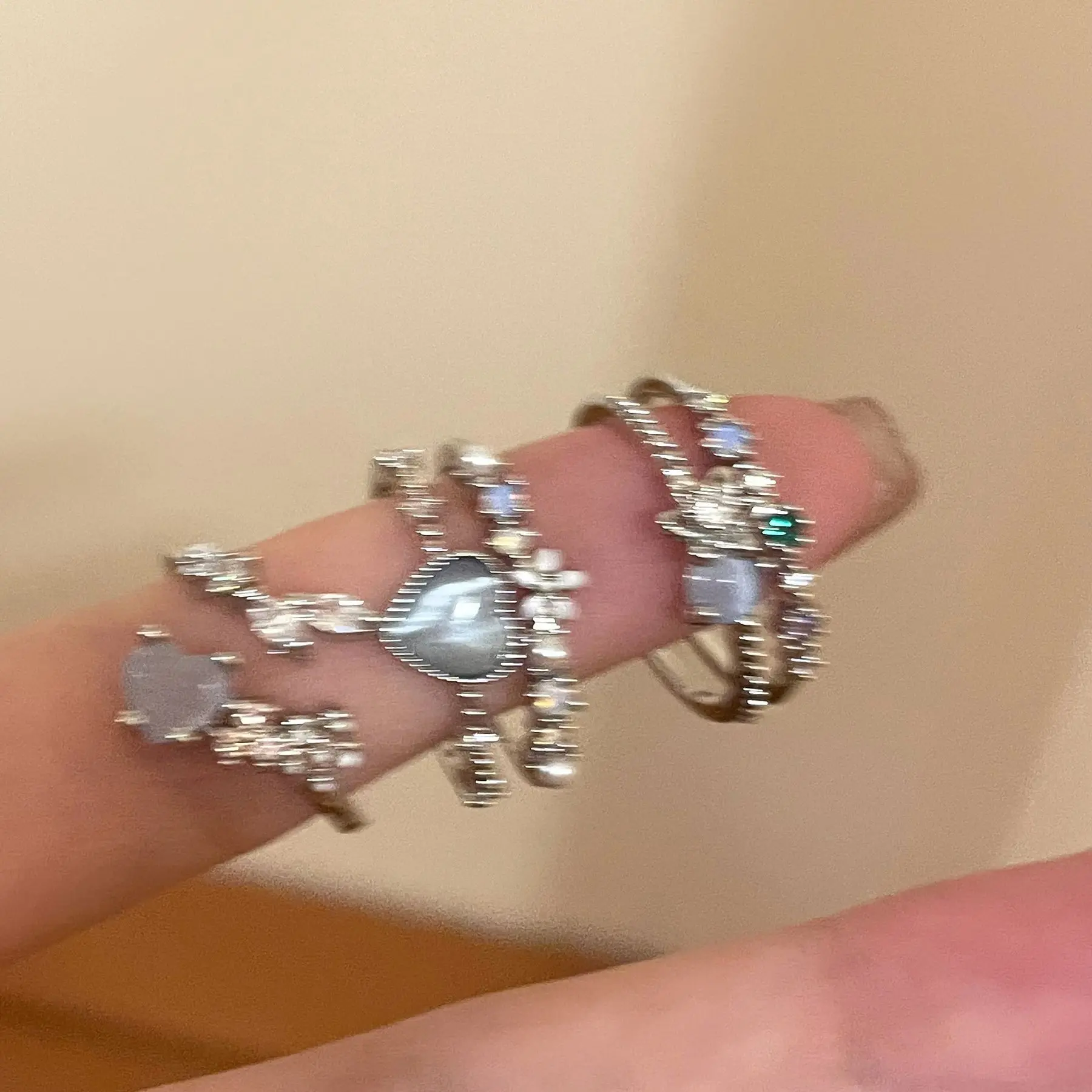 Set Cincin, Fesyen Ins Merentas Sempadan, Ringkas dan Elegan, Mewah, Untuk Wanita, dengan Geometri Personaliti, Gelang Mudah, Cincin Zirkon Hujung Terbuka, Set 3 Keping