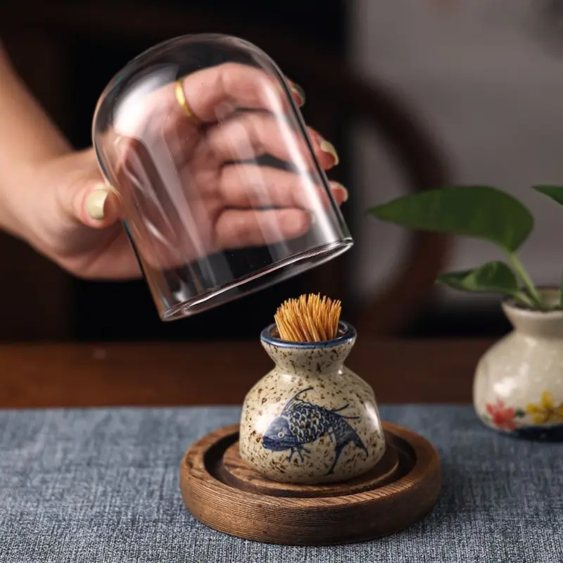 Hũ đựng tăm, hộp tăm gốm sứ cao cấp có nắp đậy 5