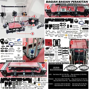 EELIC TDP-SPT02 Perakitan DIY sparepart mesin cnc 3D printer prusa i3 240 watt 220v-50 hz dengan lubang filament 1.75 mm nozzle 0.4 mm dengan control box lcd 2004