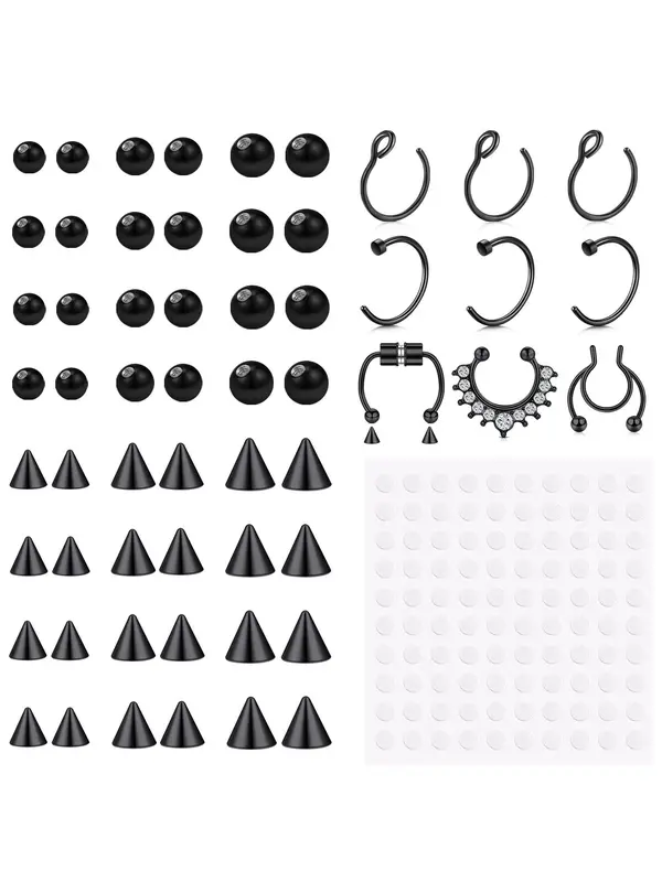 Fake Eyebrow Ring Fake Lip Labret Studs Replacement Balls Spike with  Sticker,  Non-piercing Body Jewelry, Fashion Accessories for Women & Men 2