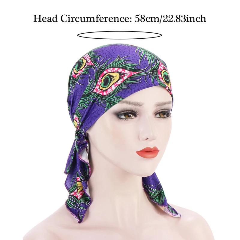 Trendy Print Muslim Fashion Hijab Turban Bonnet Long Tail Head Wraps Soft Elastic Hijab Hats Chemo Cap For Women Girls 2