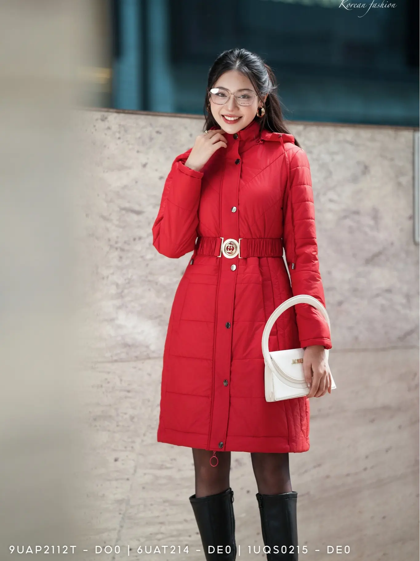 Áo Phao Nữ UNIVTH Trần Bông Dáng Dài Cúc Bấm Có Mũ Kèm Đai Cao Cấp 9UAP2112T Women Top Jacket