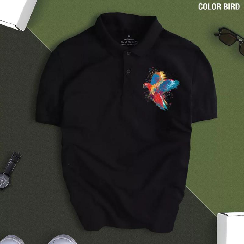 Áo thun cổ trụ áo polo BIRD CÓ BIGSIZE (VẢI DA CÁ)-AOTHUNSN Menswear Nam Top Đen 1