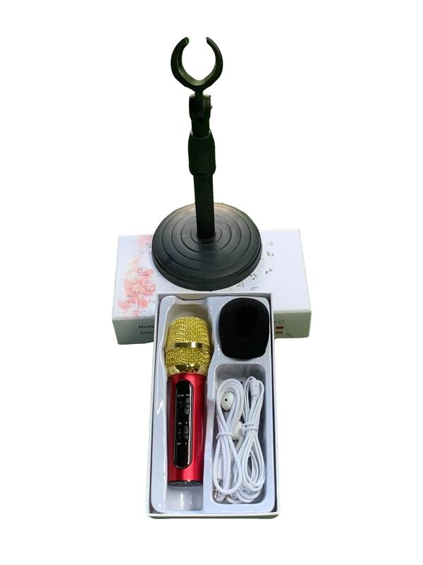 Micro karaoke mini thu âm livestream không cần loa, không phát nhạc ra bên ngoài chỉ phát nhạc qua tai nghe kèm dây đầy đủ và kèm giá đỡ micro Kem máy  thu mic  thu