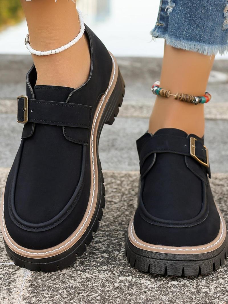 Product Introduction of Women's Fashionable Solid Color Buckle Decor Loafers, Casual Comfortable Shoes for Daily Wear, Female All-match Round Toe Slip on Shoes for Daily Wear, Girl 8