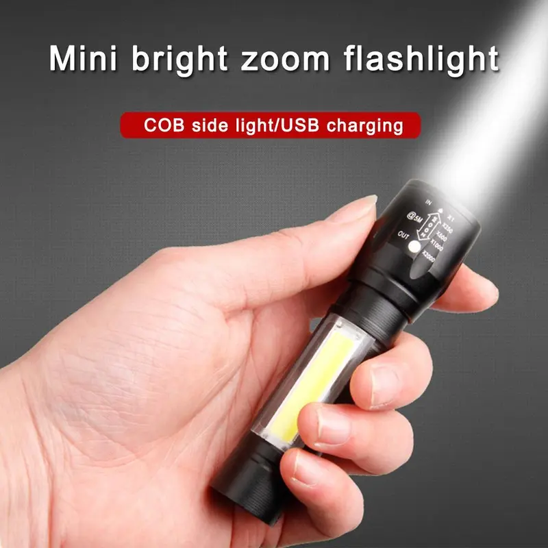 Đèn Pin LED, Đèn Pin Mini 2 Trong 1, 4 Chế Độ, Có Thể Sạc Lại USB, Thích Hợp Để Cắm Trại, Pin COB, Đèn Chống Nước, D5N1 8
