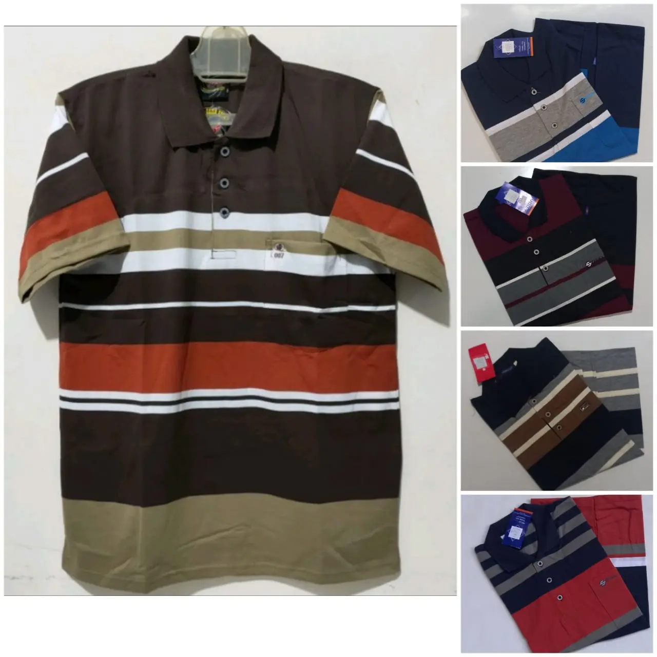 kaos pria lengan pendek Salur berkerah untuk bapak-bapak kaos harian laki-laki usia 40-50 tahun