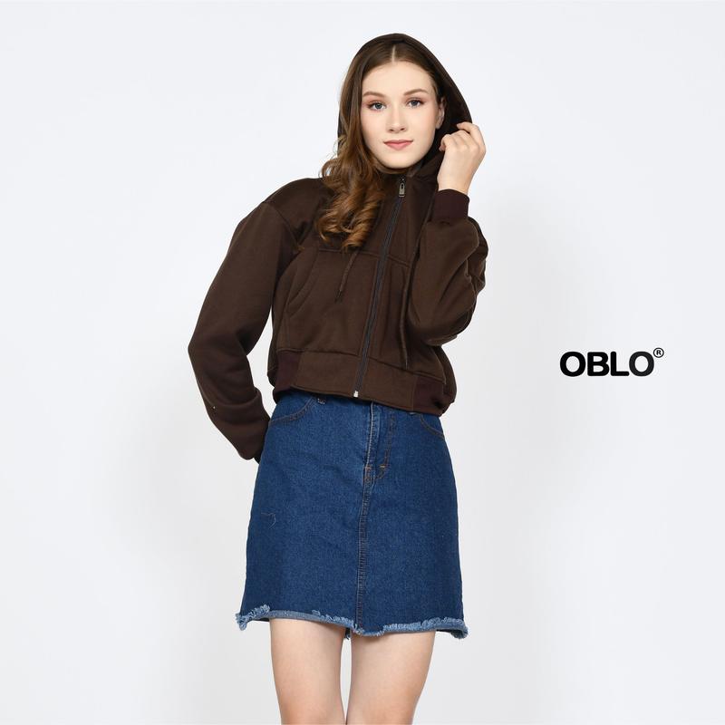 OBLO Hoodie Crop Wanita Fllece All Size Fit Fleece Tebal Zipper 4