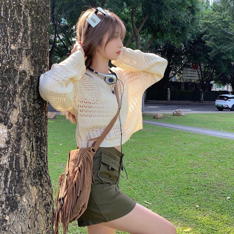 Áo len dệt kim lưới Quảng châu cao cấp dài tay cổ tròn mới nhất 2024 phong cách hàn quốc Kozoda AL15 Nữ Women