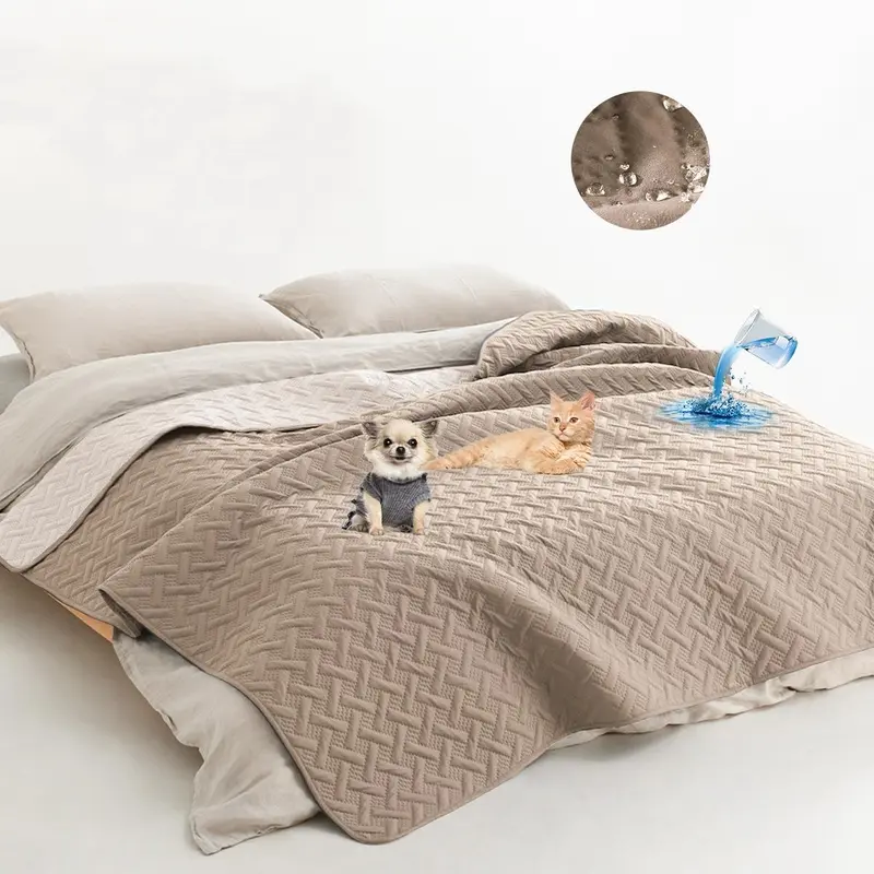 Double-sided Woven Pattern Pet Sofa Blanket, Waterproof Anti-fouling Pet Bed Mat, Home Furniture Couch Cover for Most Cats Dogs 0