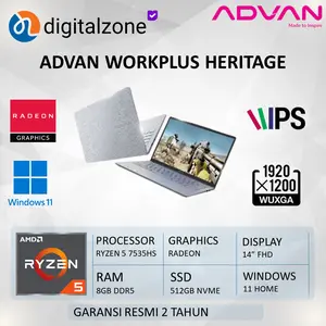 ADVAN Workplus Heritage Polos - MOtif Ryzen 5 7535HS 8GB 512GB SSD 14.0 WUXGA IPS W11 2YEAR