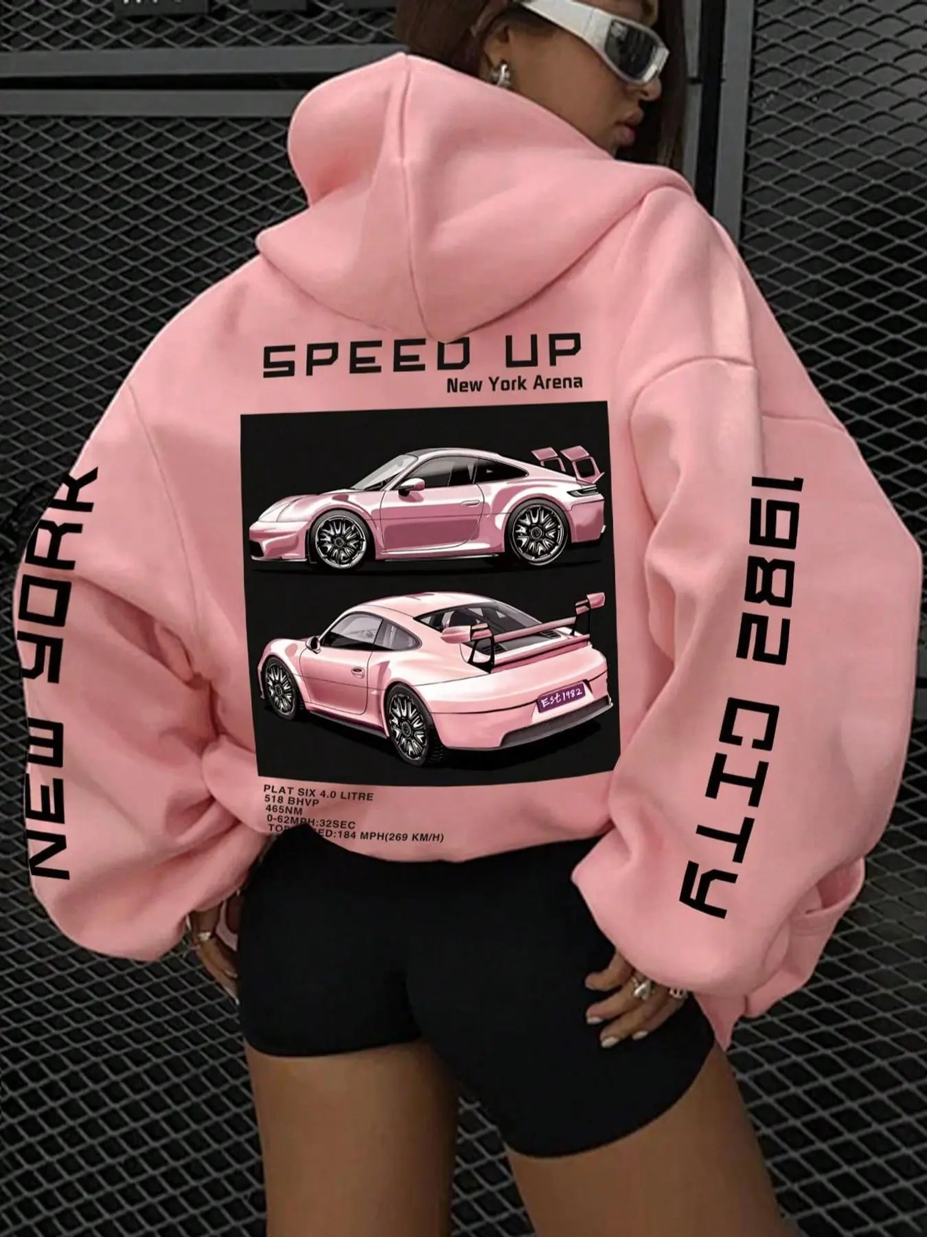 Women's Letter & Car Print Drop Shoulder Thermal Lined Hoodie, Fashion Casual Drawstring Pocket Hooded Sweatshirt for Daily Holiday Outdoor Wear, Women Clothing for Fall & Winter