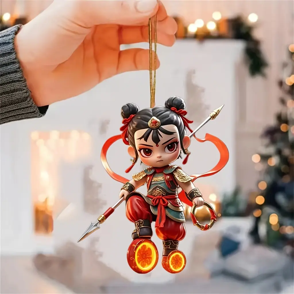 2D Flat Cute Cartoon Nezha Car Rearview Mirror Pendant Christmas Tree Pendant Car Accessories Pendant Car Supplies