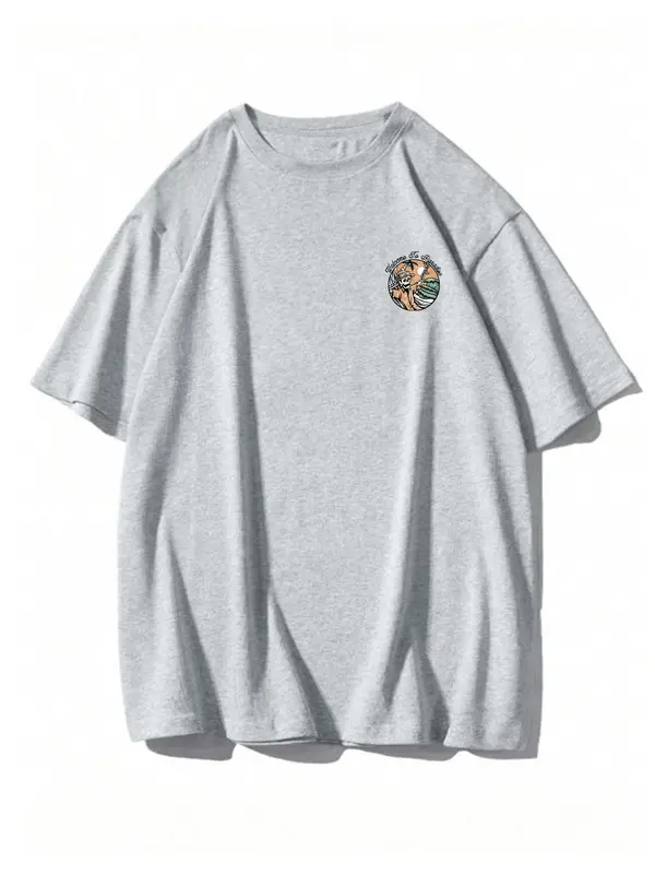 Men's Skull & Letter Print Round Neck Tee, Regular Fit Casual Short Sleeve T-shirt for Summer, Men's Top for Daily Wear, Tropical 4