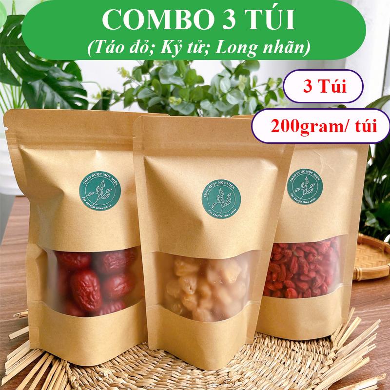 Combo 3 túi Táo đỏ, Kỷ tử, Long nhãn sấy khô Mộc Miên, mỗi túi 200g Snack Ăn Vặt