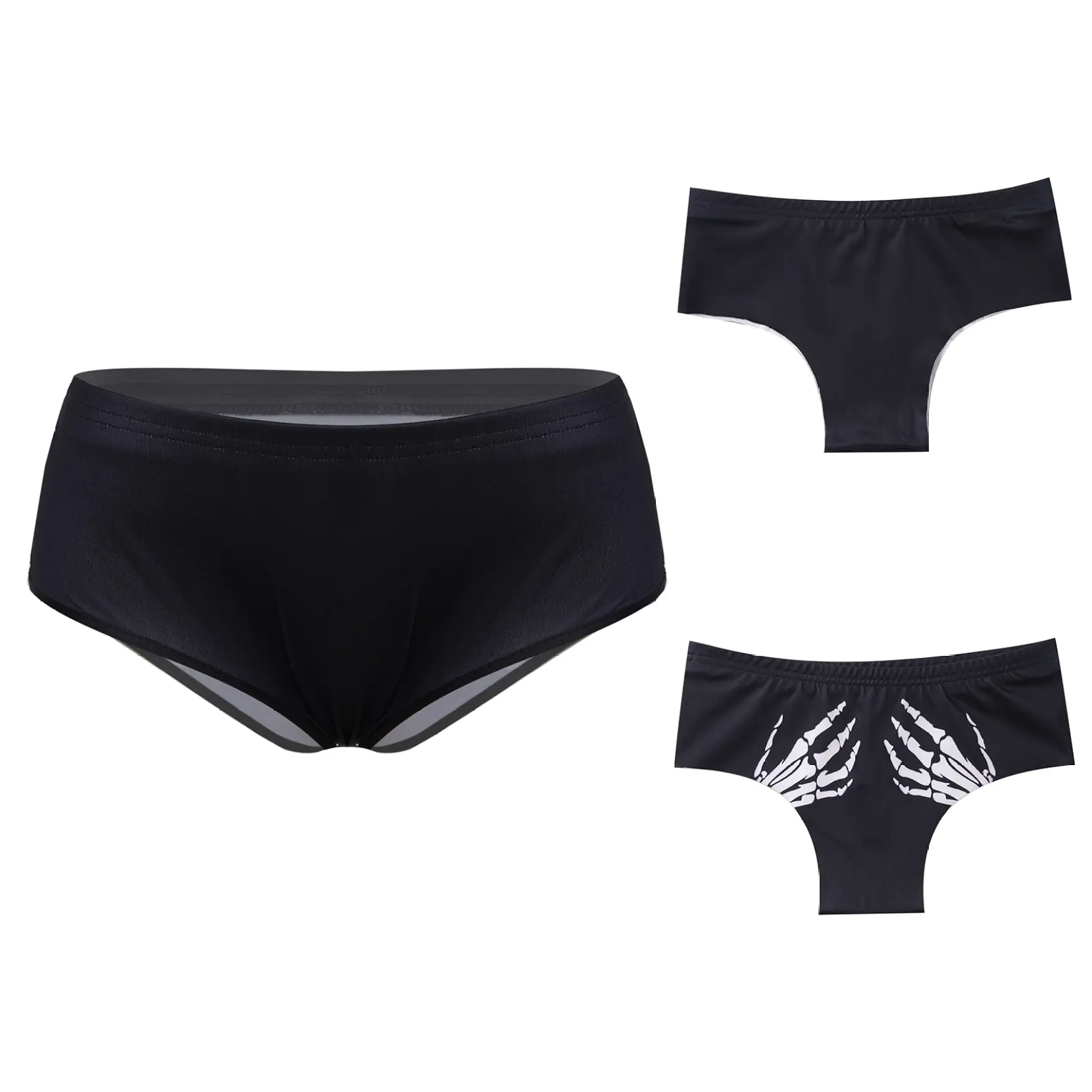 Chyoo Women's Low Rise Elastic Waistband Skeleton Hand Printed Athletic Shorts Gym Workout Yoga Booty Shorts Hot Pants