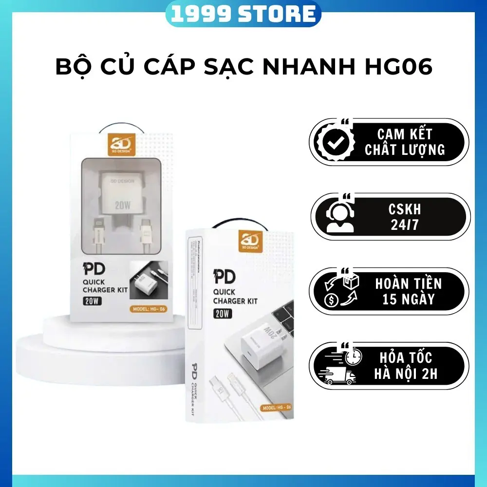 Bộ Củ Cáp Sạc Nhanh HG06 chính hãng SD DESIGN cho điện thoại 7 - 14promax