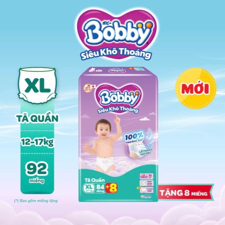Tả quần Bobby size XL 92 (84+8) miếng cho bé 12-17 kg. Mẫu mới có vạch báo đầy