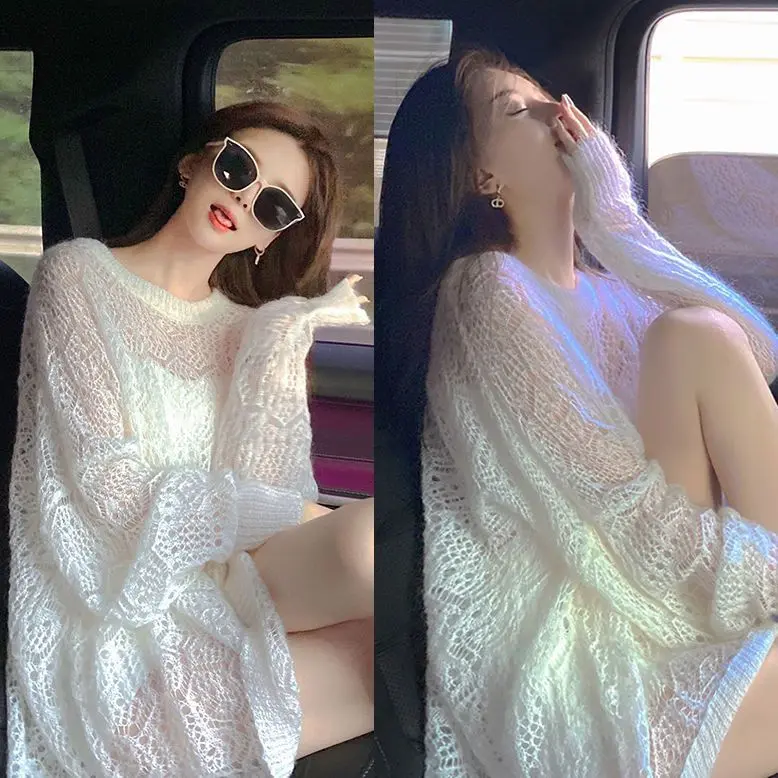 Áo Len Khoét Lỗ Hàng Mới Về, Dài Trung Bình Áo Trơn Quần Áo Nữ Women Top áolen quang chau