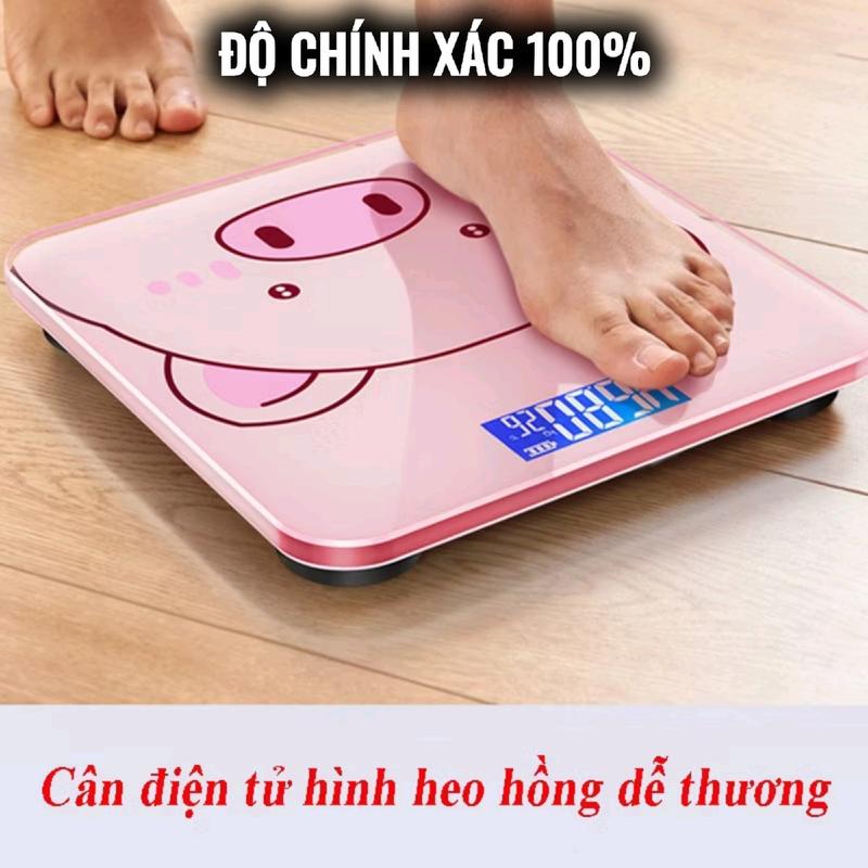 Cân Điện Tử Sức Khoẻ Hình 180kg Hình Heo Hồng Cute Tặng Kèm Pin - Độ Chính Xác Cao-Tự Động Bất Tắt - Kính Cường Lực Bền Đẹp
