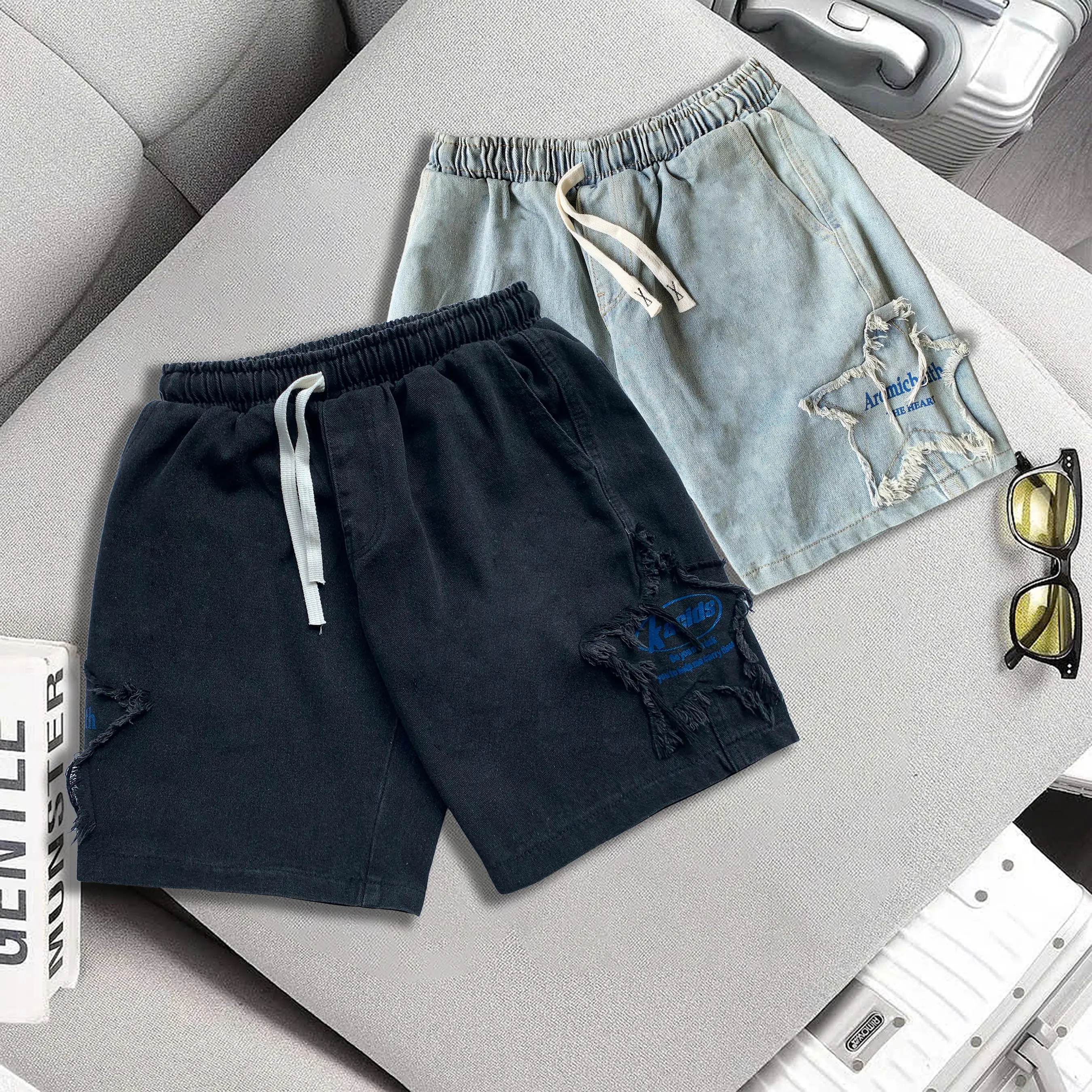 QUẦN SHORT JEAN NAM LƯNG THUN VÁ SAO NGANG TRÊN GỐI PHONG CÁCH TRẺ TRUNG