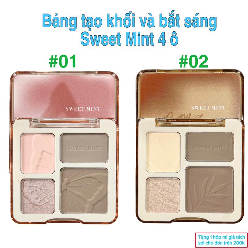 Bảng phấn bắt sáng và tạo khối SWEET MINT 4 ô tạo khối hiệu ứng 3D siêu mịn lì