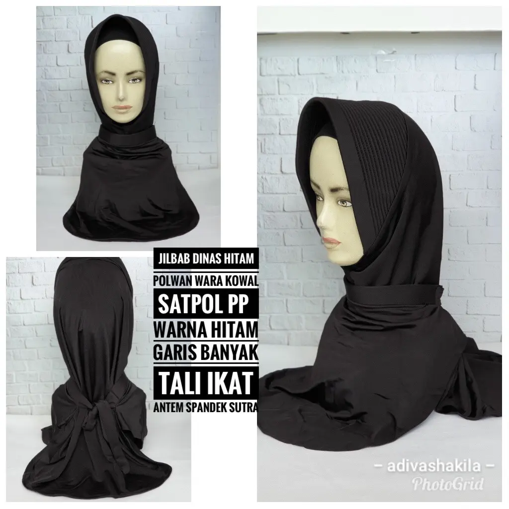 JILBAB DINAS HITAM OLAHRAGA PET GARIS BANYAK BHAYANGKARI