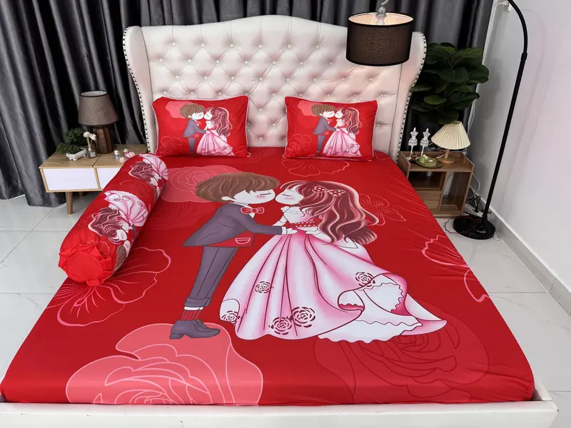 MẪU CƯỚI  - BỘ GA GIƯƠNG NGỦ THUN Ý 5D CAO CẤP 4 MÓN 1