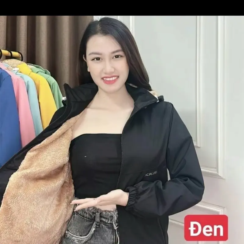 Áo gió nữ lót lông cừu chống nước cao cấp , cảm gió , chống bám bụi , lót lông dày dặn thời trang 2023 5