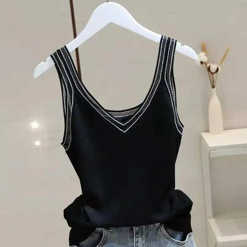 Áo Vest Dệt Kim Cổ Chữ V, Chất Liệu Lụa Lạnh Áo Yếm Dành Cho Nữ, Thiết Kế Đẹp, Chắp Vá Lưới, Phong Cách Độc Đáo Thích Hợp Mặc Bên Trong, Hàng Mới Về Mùa Hè 2023, Lựa Chọn Yêu Thích 5940