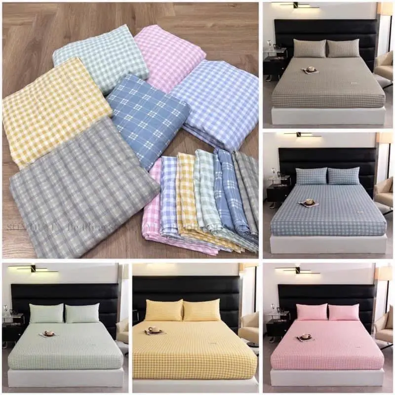 Bộ ga gối cotton ĐŨI kẻ  3 món thoáng mát,mềm mịn